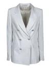 Tagliatore Double-breasted Pearl Grey Linen Jacket With Tailored Cut In Grey
