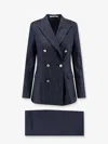Tagliatore Linen Double Breasted Suit Gold Buttons In Blue