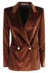 Tagliatore Velvet Double-breasted Blazer In Brown