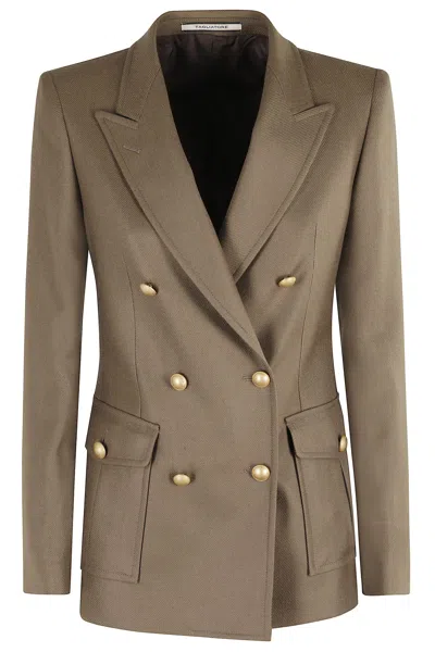 Tagliatore Double-breasted Tailored Wool Jacket With Notch Lapel In Brown