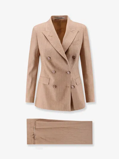 Tagliatore Parigi Pinstripe Linen And Viscose Suit In Neutral