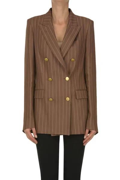 Tagliatore Parigi Pinstriped Double-breasted Blazer In Brown