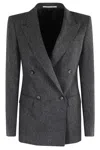 Tagliatore Double-breasted Herringbone Blazer With Notched Lapel In Gray