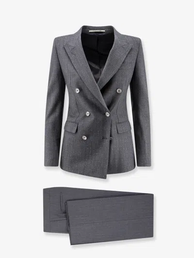 Tagliatore Parigi Stretch Virgin Wool Suit With Pinstripe Effect In Gray