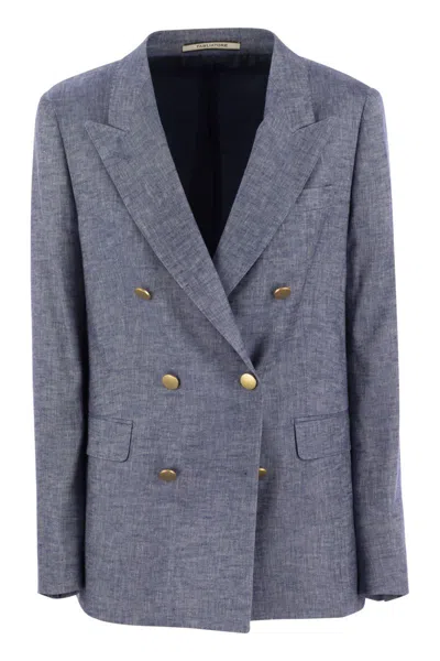 TAGLIATORE TAGLIATORE PARIS - LINEN AND VISCOSE DOUBLE-BREASTED BLAZER
