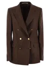 Tagliatore Double-breasted Brown Jacket In Linen Women In Brown