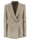 Tagliatore Paris Linen Double Breasted Blazer In Ecru