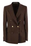 Tagliatore Double-breasted Brown Jacket In Linen Women In Brown