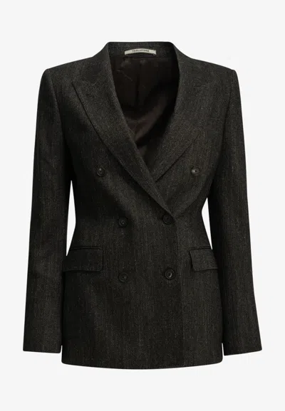 Tagliatore Paris Double-breasted Herringbone Blazer In Black