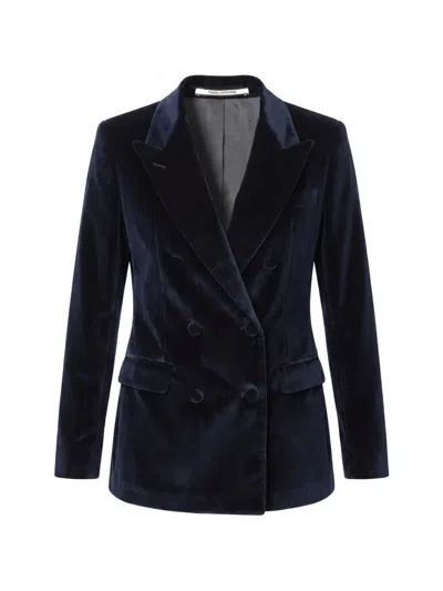 Tagliatore Parigi Double-breasted Velvet Blazer In Blue