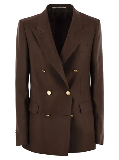 Tagliatore Double-breasted Jacket  J-parigi Made Of Linen In Brown
