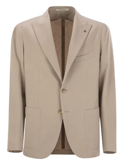 Tagliatore Refined Cashmere Jacket With Iconic Logo Pin In Neutral