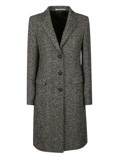 Tagliatore Pattern Herringbone Single Breasted Coat In Gray