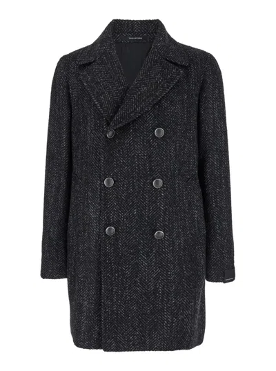 Tagliatore Peacot Grey Short Double-breasted Coat In Wool Blend Man