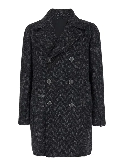 TAGLIATORE PEACOT GREY SHORT DOUBLE-BREASTED COAT IN WOOL BLEND MAN