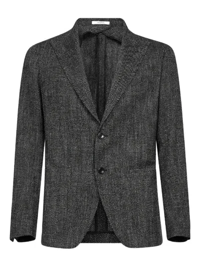 Tagliatore Peak Lapel Chevron Jacquard Jacket In Gray