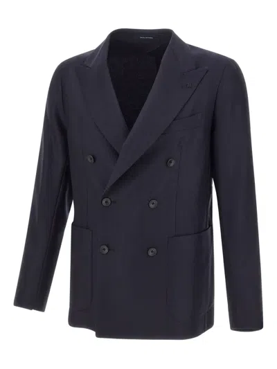 Tagliatore Peak-lapel Double-breasted Blazer In Blue