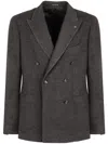 Tagliatore Blue Double-breasted Jacket With Patch Pockets In Grey
