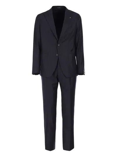 Tagliatore Peak-lapels Pinstripe Suit In Blue