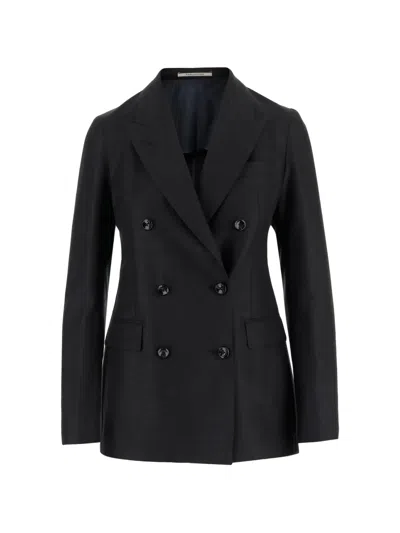 Tagliatore Peaked-lapels Double-breasted Blazer In Black