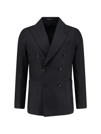Tagliatore Peaked-lapel Double-breasted Blazer In Black