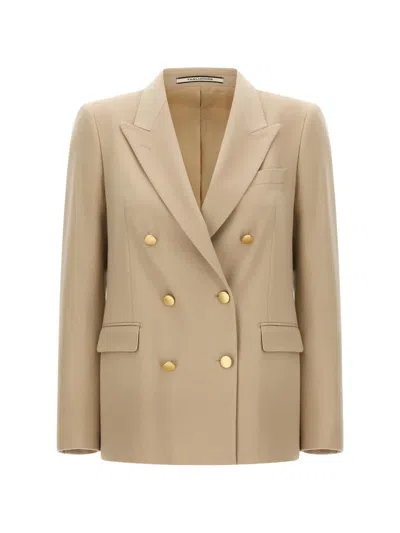 Tagliatore Peak-lapel Double-breasted Blazer In Brown