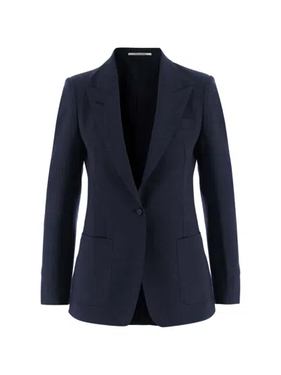 Tagliatore Tailored Stretch Wool Jacket With Pointed Lapels In Blue