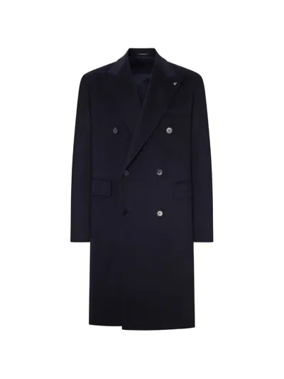 Tagliatore Double-breasted Cloth Coat With Peak Lapel In Black