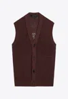 Tagliatore Perforated Cotton Vest Ribbed Hem In Brown