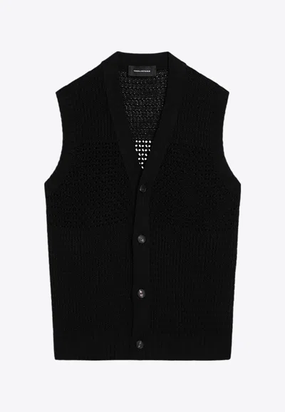Tagliatore Perforated Buttoned Vest In Black