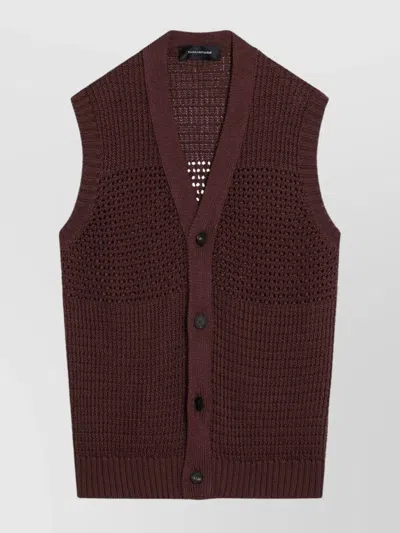 TAGLIATORE PERFORATED COTTON VEST RIBBED HEM