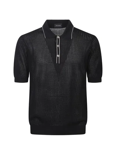 Tagliatore Perforated-design Polo Shirt In Black