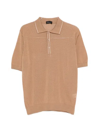 Tagliatore Perforated Short-sleeve Polo Shirt In Brown