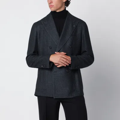 Tagliatore Petrol Blue Double-breasted Wool And Silk Jacket In Pink