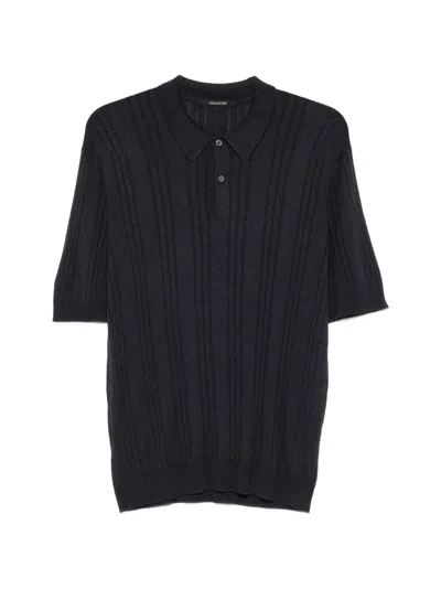 Tagliatore Peyton Ribbed-knit Polo Shirt In Blue