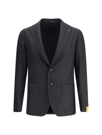 Tagliatore Pied-de-poule Print Blazer In Gray