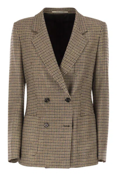 Tagliatore Pied Du Poile Patterned Double-breasted Jacket In Brown