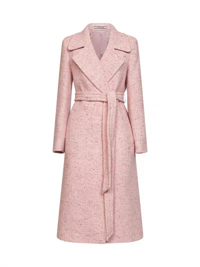 Tagliatore Pink Speckled Herringbone Wool Molly Long Belted Coat