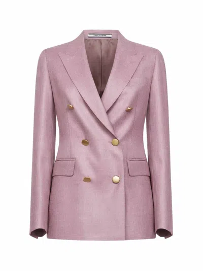 Tagliatore Pink Virgin Wool And Silk Double-breasted Blazer