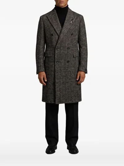 Tagliatore Double-breasted Herringbone Wool Blend Coat In Multi