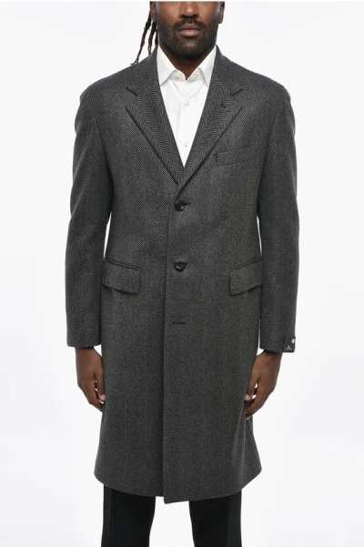 Tagliatore Pino Lerario Herringbone Motif Virgin Wool Blend Coat In Gray