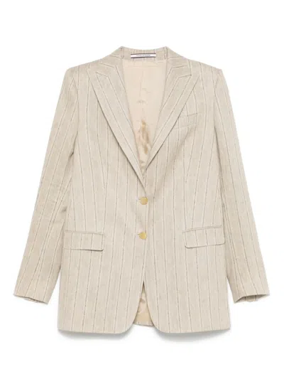 Tagliatore Pinstripe Blazer With Classic Notch Lapel In Grey