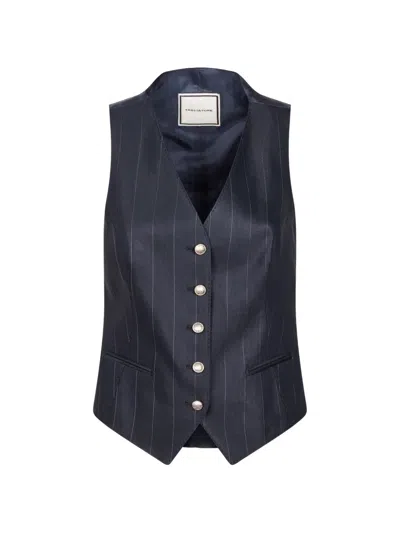 Tagliatore Pinstripe Button Vest In Blue