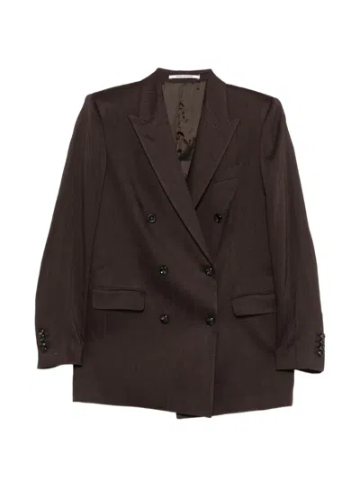 Tagliatore Pinstripe Double-breasted Blazer In Brown