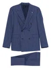 Tagliatore Double-breasted Tailored Suit With Unique Pattern In Blue