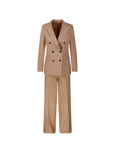 Tagliatore Pinstripe Double-breasted Suit In Brown