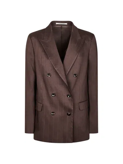 Tagliatore Pinstripe Double-breasted Blazer In Brown