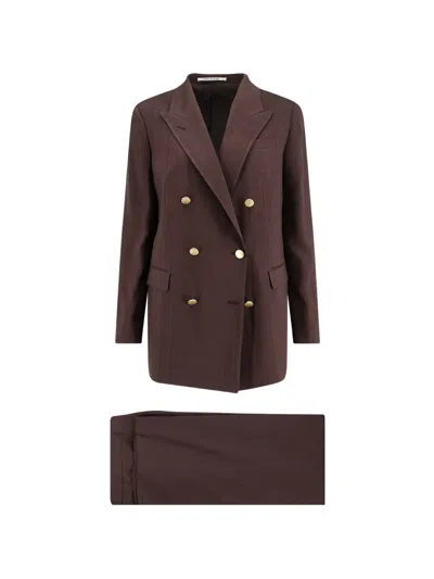 Tagliatore Pinstripe Double-breasted Suit In Brown