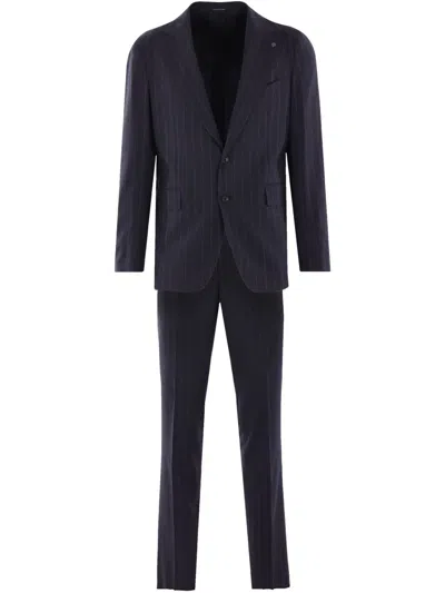 Tagliatore Pinstripe-pattern Wool Suit In 蓝色