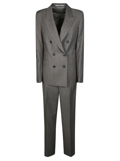 Tagliatore Pinstripe Sequined Two-piece Suit For Women In Gray